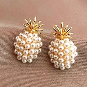 Pineapple Stud Earrings Loaded with Simulated Pearls